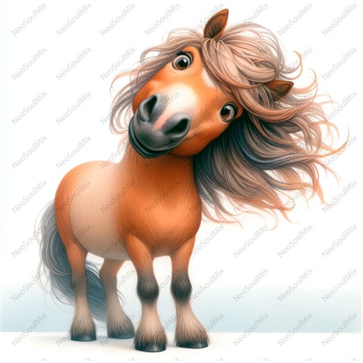 25 Cartoon Horse With Crazy Hair Clipart | Fun Animal Character Art | Whimsical Horse Decor | High-quality Clipart | Digital Download - Etsy