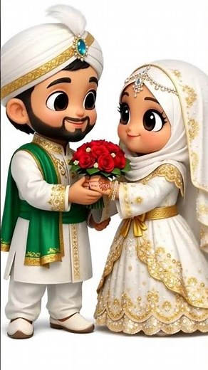3D Cartoon Muslim Bride Groom 💕Nikah Special Cute Couple 👰🤵 | AI Cartoon