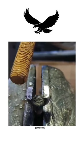 Info Hubs on Instagram: "The video demonstrates a simple and effective method for cleaning a rusty or dirty bolt, using basic workshop tools. It focuses on restoring the bolt’s threads so it can be reused smoothly instead of being thrown away. At the beginning of the video, a heavily rusted and dirty metal bolt is shown clamped firmly in a bench vice. The threads are visibly clogged with rust, grease, and metal debris, making it difficult to screw a nut onto it. A text overlay appears on the scr