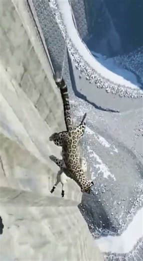 Snow Leopard vs. Goat on Vertical Cliff! #leopard #snowleopard #goat #wildlife