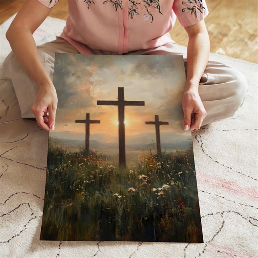 Christian Wall Art Three Crosses Sunset Printable Faith Home Decor Digital - Etsy