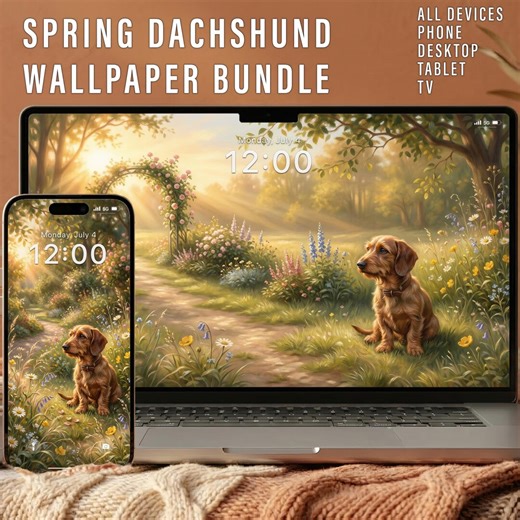 Vintage Spring Dachshund Wallpaper, Cozy Floral Dog Background, Garden Nature Wallpaper for iPhone Android Desktop Tablet & TV 4K Download - Etsy