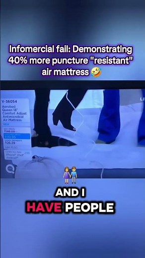 Infomercial fail:Demonstrating 40%more puncture "resistant" air mattress 🤣 #funnyshorts #fails