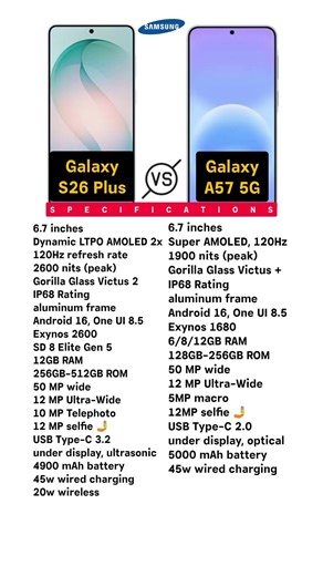Samsung s26 plus vs samsung A57 5g