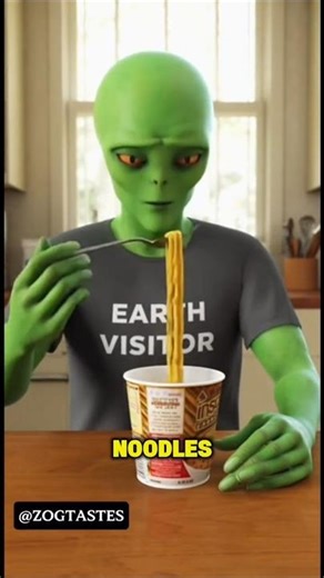 Alien tries instant noodles for the first time 🍜👽