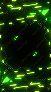 Dynamic shapes and glowing lights create a captivating abstract vertical visualization. This motion graphic background enhances any creative project with vibrant energy and depth.