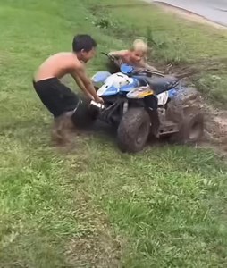 Purchase your kids a 4 wheeler instead of Play Stations, Xbox’s, Cell Phones and IPads …. Get them kids outside and muddy #outside #startthemyoung #atvs #4wheelers #mud #kids #youngsters #bansheeapparel | Banshee Apparel