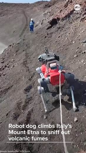 Researchers deployed a robot dog on the slopes of Italy's Mount Etna, in hopes that it will be able to detect gas emissions that could help predict eruptions. | ABC News