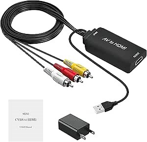 AV to HDMI 1080P Composite CVBS Video Audio Converter Adapter with HDMI Cable Supporting PAL/NTSC Compatible for PC Laptop Xbox PS4 PS3 TV STB VHS VCR Camera DVD