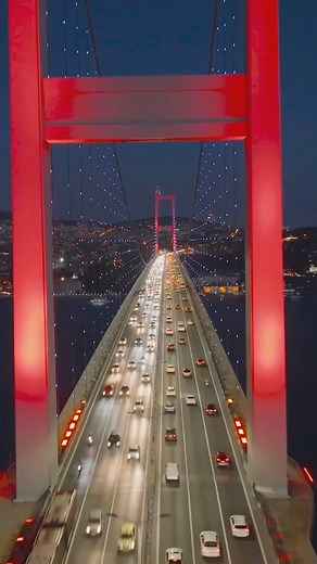 EarthPix 🌎 Travel on Instagram: "@ahmetfaruksarkoc The Bosphorus Bridge is the most famous bridge in Istanbul. It was the first of three suspension bridges to be built across the Bosphorus Strait, which separates the continents of Europe and Asia. Opened in 1973, this steel suspension bridge is anchored by gravity and stretches from Ortaköy on the European side to Üsküdar on the Asian side. 🎥 @ahmetfaruksarkoc 📍Istanbul, Turkey 🇹🇷 🎶 Baglami-DJ DALI"