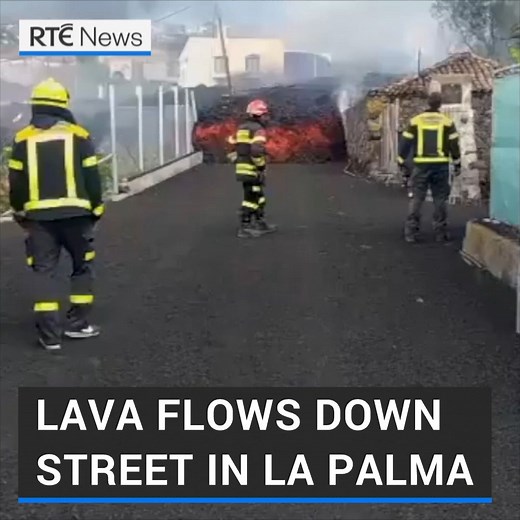 Lava pouring from the Canary Islands' first volcanic eruption in 50 years has forced authorities to evacuate another part of El Paso on the island of La Palma | https://bit.ly/2XwGt1B | RTÉ News