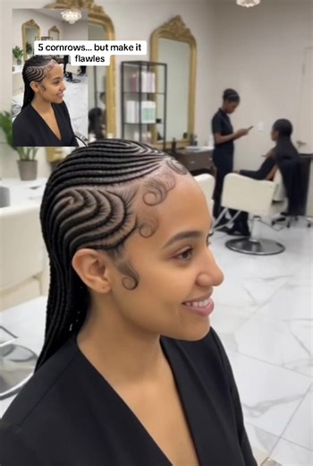 These 5 cornrows with clean parting create a sleek, low-maintenance protective hairstyle. This classic cornrow style is perfect for natural hair and anyone who loves neat braids with a polished finish. #Cornrows #CornrowStyles #ProtectiveStyles #NaturalHairTok
