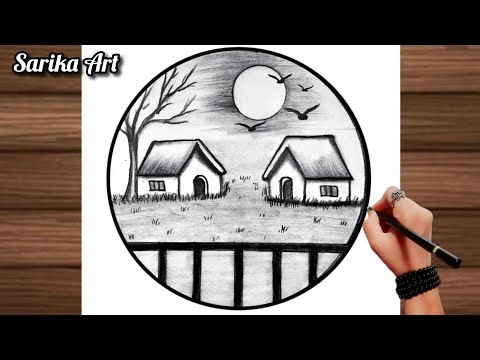 Nature drawing with pencil for competition || How to draw scenery with pencil step by step