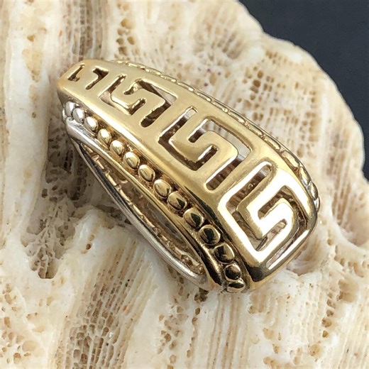 14K White and Yellow Gold Greek Key Reversible Slide Pendant - Etsy