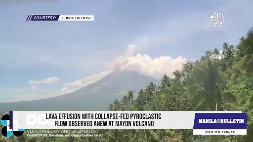 Lava effusion with collapse-fed pyroclastic flow observed anew at Mayon Volcano