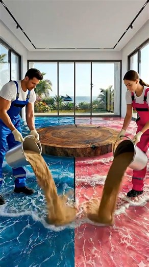 BLUE vs PINK OCEAN EPOXY FLOOR – Double Floor Epoxy Transformation 💙💗🌊