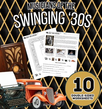 Musicians of the Swinging '30s Bundle | 10 Printable Worksheets   Coloring Pages