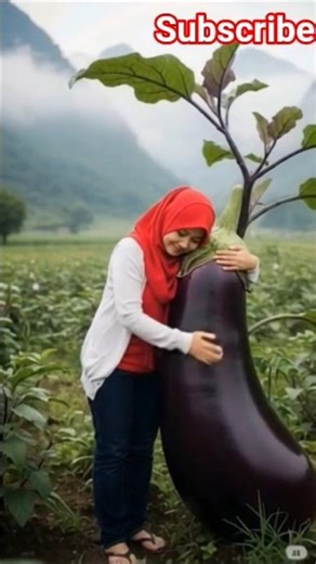 Woman Hugging a Giant Eggplant in Beautiful Valley | 4K