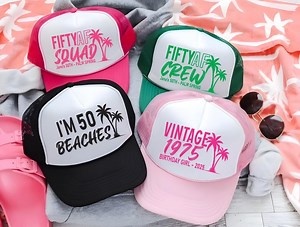 50th Birthday Squad Trucker Hat, Vintage 1976 Palm Tree Hats - Etsy