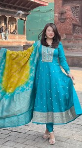 12K views · 87 reactions | Beautiful teal blue pure silk anarkali set paired with Banarasi shawl Size:36,38,40,42,44 | Tara Clothing Collection | Facebook
