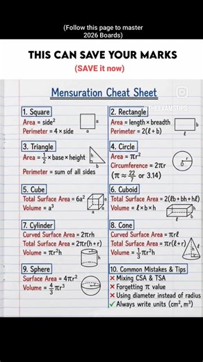 mensuration cheatsheet #education #short videos #rama madkam 44k #10th class math's turth