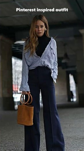 Chic Winter Work Outfit: Navy Skirt + Striped Shirt