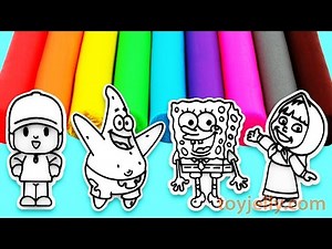 Learn Colors Play Doh Clay Pocoyo Marsha SpongeBob Slime Surprise Toys Finger Family Nursery Rhymes