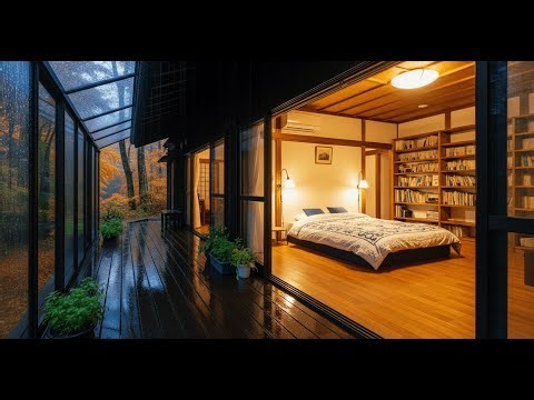 🔴 Japanese Cozy Bedroom Library | Autumn Rain Sounds for Reading and Sleep