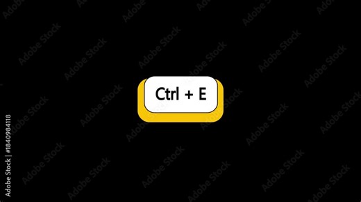 Control E Key pressing Animation.Clicking the control E key on the keyboard.Computer Keyboard Close Up.