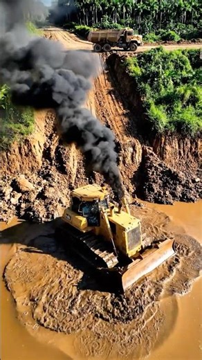 Bulldozer Battles the Mud: Heavy Machinery in Extreme Terrain