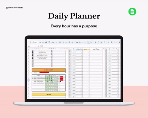 Google Sheets Daily Planner Template, Schedule Spreadsheet, Productivity Tool, Task Manager, Digital Planner. - Etsy