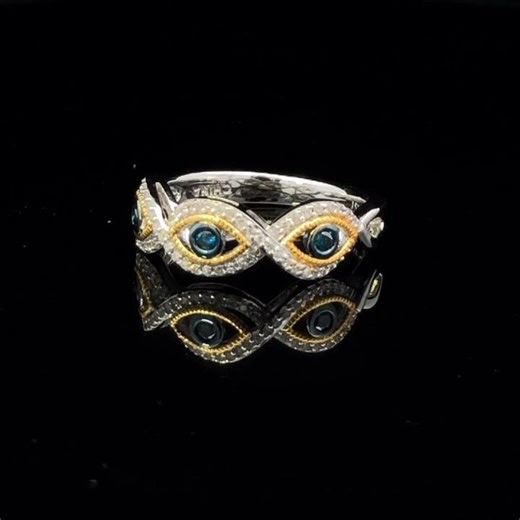 Sterling Silver 1/4 Cttw Blue and White Diamond Evil Eye Band Ring