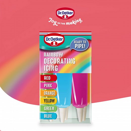 8.8K views · 13 reactions | The Dr. Oetker Rainbow Decorating Icing pack features six bright and bold colours for home bakers to get colourful in the kitchen. Get creative with these piping tubes filled with soft colourful icing. Perfect for both writing and adding intricate, colourful detail to your bakes.  | Dr. Oetker Baking Ireland | Facebook