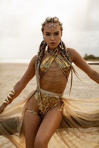 Gold Goddess Festival Outfit - Boho Tribal Bikini Set, Burning Man Costume, Exotic Rave Wear, Luxury Beachwear, Warrior Princess Cosplay - Etsy