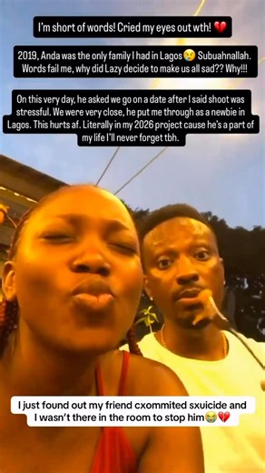 Influencer Abike 🥂 on Instagram: "Dear Lazy, you told me not to cry, but I can’t help. I’m so pained. My heart is shattered in ways I can’t explain. You were the first friend and family I had in Lagos. You accommodated me, encouraged me, helped me get jobs, advised me, protected me. You were my friend, my bestie, my brother, my love. The one person I told everything to. Before I made any decision, I asked you. Before I posted, I sent it to you. You were my AI before AI. OG influencer , the actu