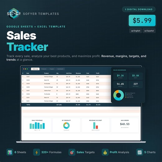 Sales Tracker: Google Sheets, Excel Template (digital Download) - Etsy