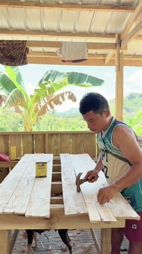 Building a Wooden Table in Paradise 🌿 #shorts #carpentry #satisfying