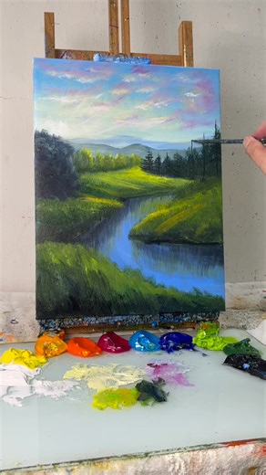 191K views · 4.9K reactions | Spring Landscape Painting | Beautiful Cherry Blossom Trees & River Scenery with Acrylics | MAY Art. | Facebook