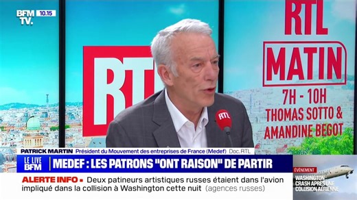 "Ceux qui peuvent partir partent, et ils ont raison": Patrick Martin (Medef) "comprend" les entreprises qui souhaitent se délocaliser hors de France