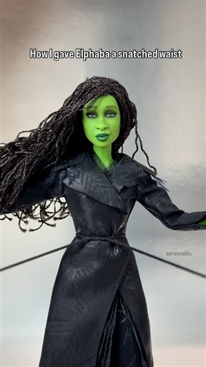 Aaron on Instagram: "The snatched waist doll tutorial as requested ⌛️ I hope this helps! Elphaba is a trooper but she’s been through worse.💚 — #wicked #elphaba #wickedforgood #doll"