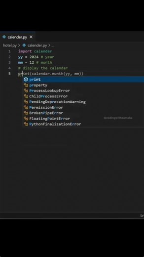 Python project: Calendar app 📅💻 Simple code, smart output #LearnPython #Coding #shorts #codemasters