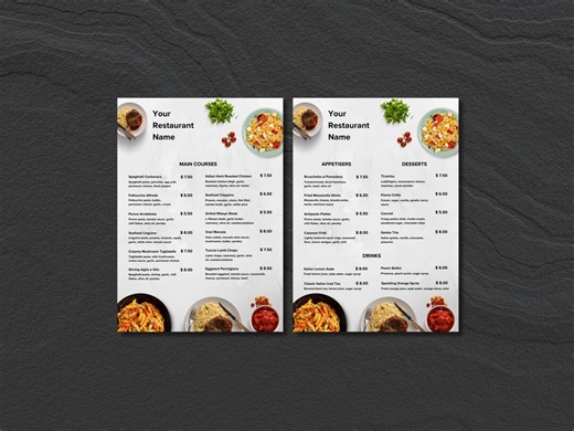 Italian Restaurant Menu Template, 2-page Editable Menu Layout (digital Download) - Etsy