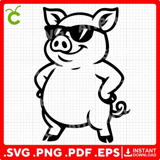 Funny Pig SVG | Pig With Sunglasses SVG | Cool Pig Clipart | Farm Animal SVG | Cricut & Laser Cut Files | Digital Download - Etsy