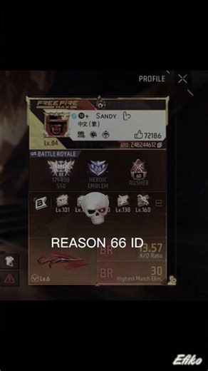 FREE FIRE REASON TOP 66 ID