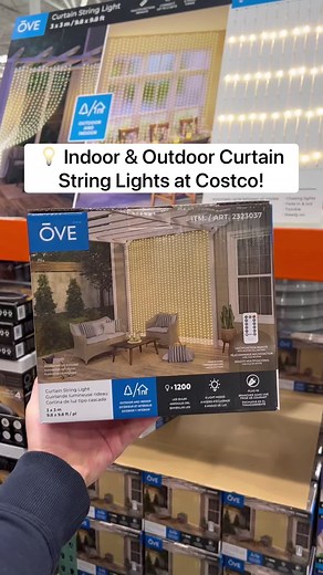 💡 Indoor & Outdoor Curtain String Lights at Costco! 9.8’ in length & width! 30 drops with 40 bulbs each in a warm white color! $34.99! #costco #stringlights #moodlight #cutedecor