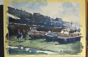 05-watercolour painting demonstration by tim wilmot - porthleven harbour (no com