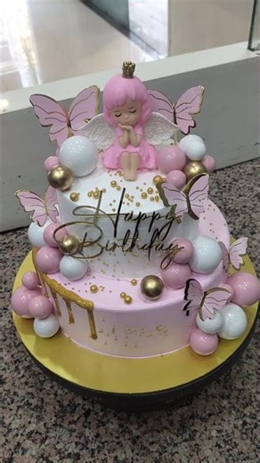 Cute Pink Angel Birthday Cake Design 🎂✨ | Beautiful Cake Decoration #shorts