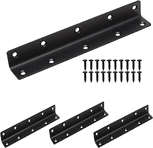L Bracket, Heavy Duty Corner Brace, 4 Pack 8" Metal Shelf Bracket Angle Bracket for Shelves, Black Metal Braces for Wood,200mm Overall Length