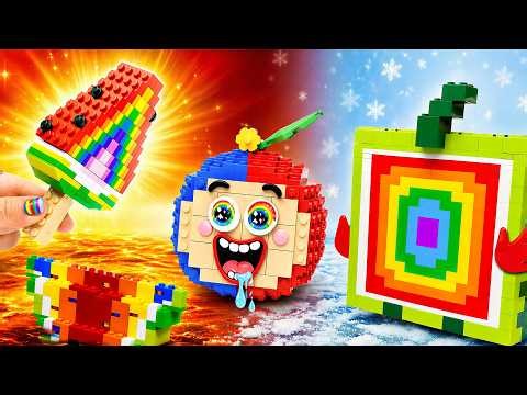LEGO Hot vs Cold Challenge In Summer - A Square Rainbow Melon | Bricks World