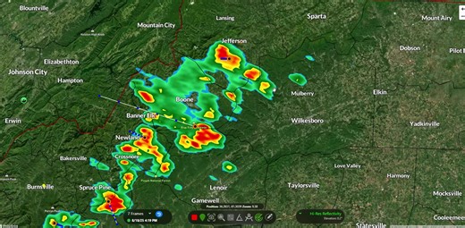 2.6K views · 39 reactions | Here’s the latest radar update from the 4:30 time frame. Showers and thunderstorms are moving southwest through the mountains, and these storms may cause some minor impacts, particularly in parts of Western Caldwell and Eastern Burke. Adam Sterken - State Farm Agent | Caldwell Co.Severe Weather Net. | Facebook